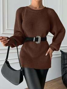 EURMUSE Women's Casual Everyday Commute Simple Solid Color Raglan Sleeve Pullover Sweater, Autumn/Winter - Brown - View 6