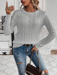 Pariaura Casual Solid Color Crew Neck Sweater, Autumn/Winter - Grey - View 3