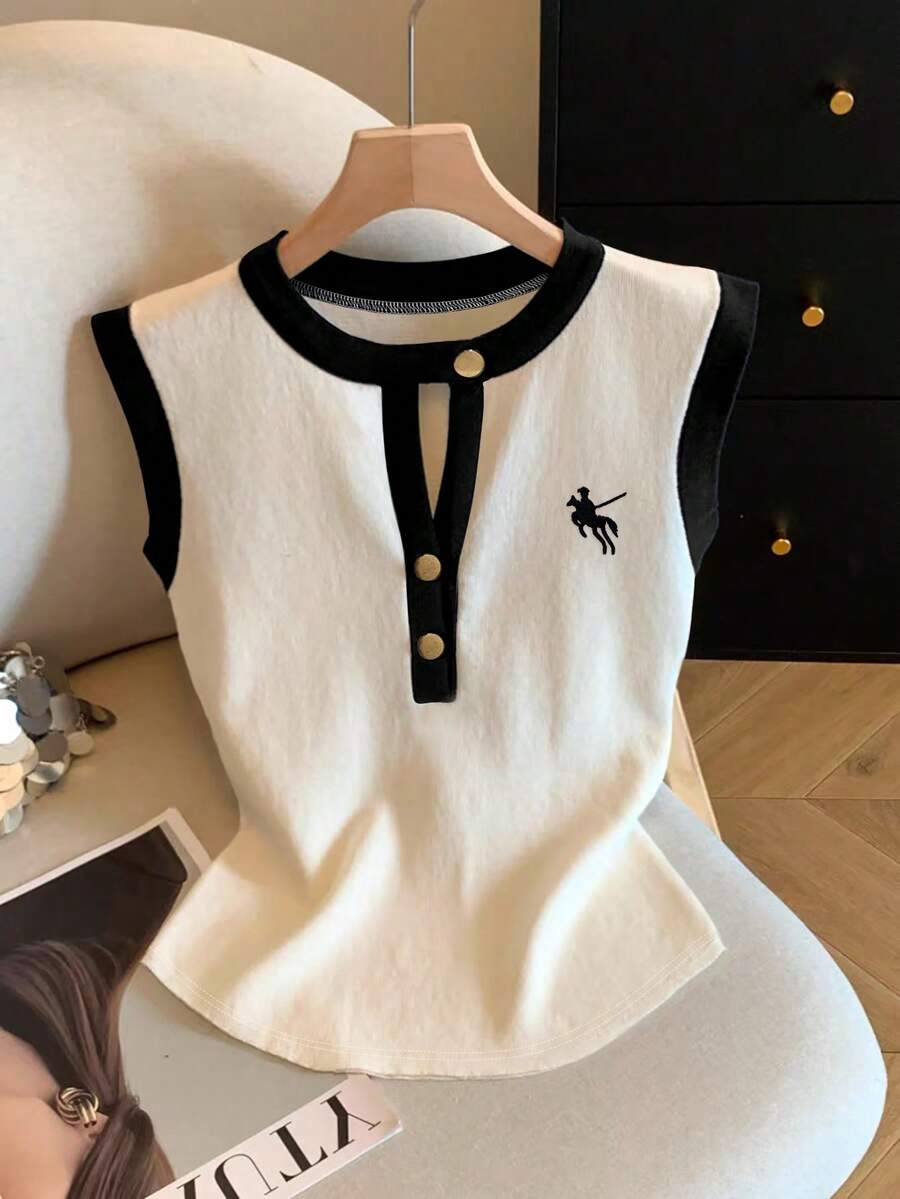 GlowEve Women's Knitted Casual Embroidered Summer Top - Apricot - View 1