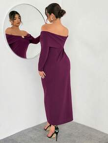 Firerie Abito aderente da donna con spalle scoperte, decorazione e maniche a campana, elegante e sofisticato, in stile romantico, taglie comode - Bordò - Visualizzare 1