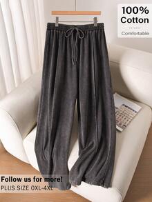 CosyJoli 大码女式针织阔腿裤，黑色休闲女裤，水洗雪花图案裤 - 黑色 - 查看 1