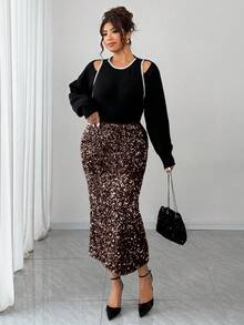 Dazy Plus 大码亮片弹力腰半身裙，时尚派对礼服新年女装