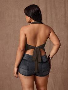 Rustia Plus Size Women's Sexy Backless Spaghetti Strap Camisole - Brown - View 3