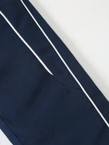 SHEIN Casuvi Kids Young BoyFashionable & Versatile Drawstring Loose Fit Straight Leg Cargo Pants, Autumn/Winter - Navy Blue - View 4