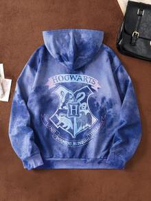 HARRY POTTER X SHEIN Women's Letter & Tie-Dye Print Hooded Zip-Up Long Sleeve Sweatshirt - Multicolor - View 2