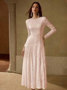 MOTF PREMIUM WOMEN'S LONG SLEEVE LACE STRUCTURED COCKTAIL DRESS - Pink - View 5