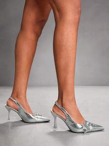 CUCCOO SZL Women's Fashion Sexy Commuter Silver Buckle Pointed Toe Pumps For Christmas - Silver - View 9