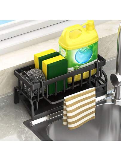 1 Kitchen Sink Storage Rack, Bathroom Storage Rack, Kitchen Faucet Sponge Holder, Sponge Drain Rack, Soap, Brushes, Towels, Scrubbers, Bathroom And Kitchen Supplies.