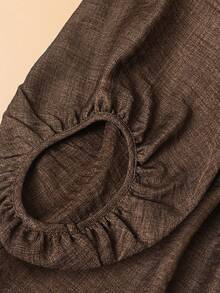 Linhara Camisa de Botão com Falso Decote Marrom Suave de Manga 3/4 para Mulheres Plus Size - Castanho - Visão 4