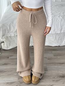 Xyvia Women's Loose Drawstring Sweatpants, Ribbed Knit Casual Home Pants With Thermal Lining, Autumn/Winter - Khaki - View 5