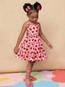 Young Girl Ditsy Floral Backless Hollow Out Camisole Dress Summer Outfits - Red - View 4