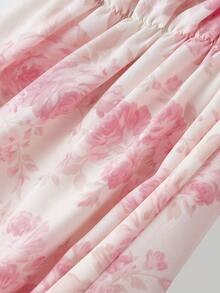 SHEIN MOD Áo kiểu nữ cổ tim thắt nơ phía trước, tay phồng họa tiết hoa lãng mạn, dài tay, thích hợp dự tiệc, thanh lịch, họa tiết hoa, màu hồng, đi nghỉ mát, lễ hội, phong cách Gothic, ngày lễ, ngày Valentine. - Nhiều màu - Xem 6