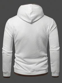 Manfinity CasualCool 男士休闲撞色滚边连帽卫衣，秋冬季 - 白色 - 查看 2