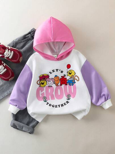 Mr Men Little Miss X SHEIN Young Girl Casual Everyday Commute Funny Cute Cartoon Slogan Graphic Colorblock Sweatshirt, Autumn/Spring