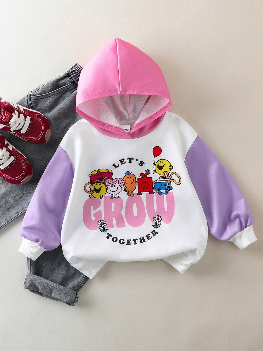 Mr Men Little Miss X SHEIN Young Girl Casual Everyday Commute Funny Cute Cartoon Slogan Graphic Colorblock Sweatshirt, Autumn/Spring - Multicolor - View 1