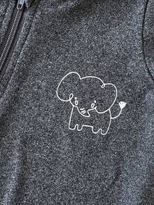 SHEIN 2件套男婴白色和灰色可爱大象印花圆领长袖连体衣，适合秋冬季外出穿着，舒适百搭