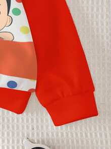 CoComelon X SHEIN Baby Girl Casual Colorblock Cartoon Pattern Crew Neck Sweatshirt, Autumn - White - View 5