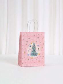 6/12/18个装，粉色圣诞印花系列牛皮纸袋，礼品袋，节日派对包装袋，手提袋，礼品袋 - 彩色 - 查看 5
