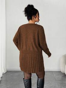 Elenzga Women's Elegant Sleeveless Dress With Long Sleeve Cardigan,Loose Fit Plus Size Knit Sweater Set,Brown Autumn Everyday Back-To-School Outerwear Dress - Coffee Brown - View 2