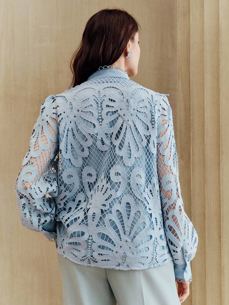 Anewsta New Holiday V-Neck Ruffle Patchwork Lantern Sleeve Elegant Blouse For Women