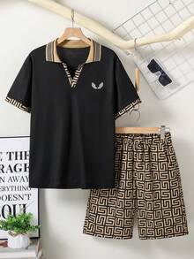 Vacaura 2件套休闲几何印花弹力腰宽松运动裤，适合青少年男孩，适合春、夏、秋季日常穿着、生日派对、校园活动、家庭聚会、正式场合。 - 彩色 - 查看 7