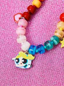 THE POWERPUFF GIRLS X SHEIN 新款锌合金卡通图案串珠手链，休闲可爱，适合派对、音乐会、节日等场合。 - 白金 - 查看 3