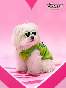 THE POWERPUFF GIRLS X PETSIN 1件刺绣大眼睛女孩宠物猫狗通用保暖舒适无袖外套，带绿色牵引扣，秋冬加厚绒毛外套 - 綠色 - 查看 8