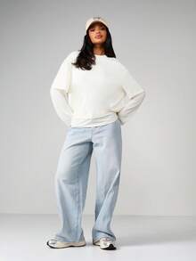 MISSGUIDED Áo thun dài tay cổ tròn dáng rộng hai lớp, kiểu dáng thoải mái, vai rủ và phom dáng vuông vức. - trắng - Xem 4