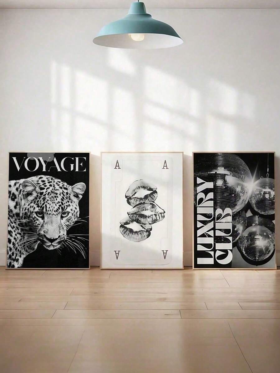1/3 Piezas Pintura en lienzo con estampado de leopardo/guepardo, patrón de bola 8 con suerte, póster estético rosa, decoración de estilo preppy de lujo para dormitorio, sala de estar o regalo para habitación de estudiante (sin marco) - Multicolor - Ver 1