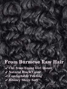 缅甸卷发束，真人发，1束，未经加工，快速编织，3c4a水波纹，螺旋卷发尾，真人发接发，自然黑色