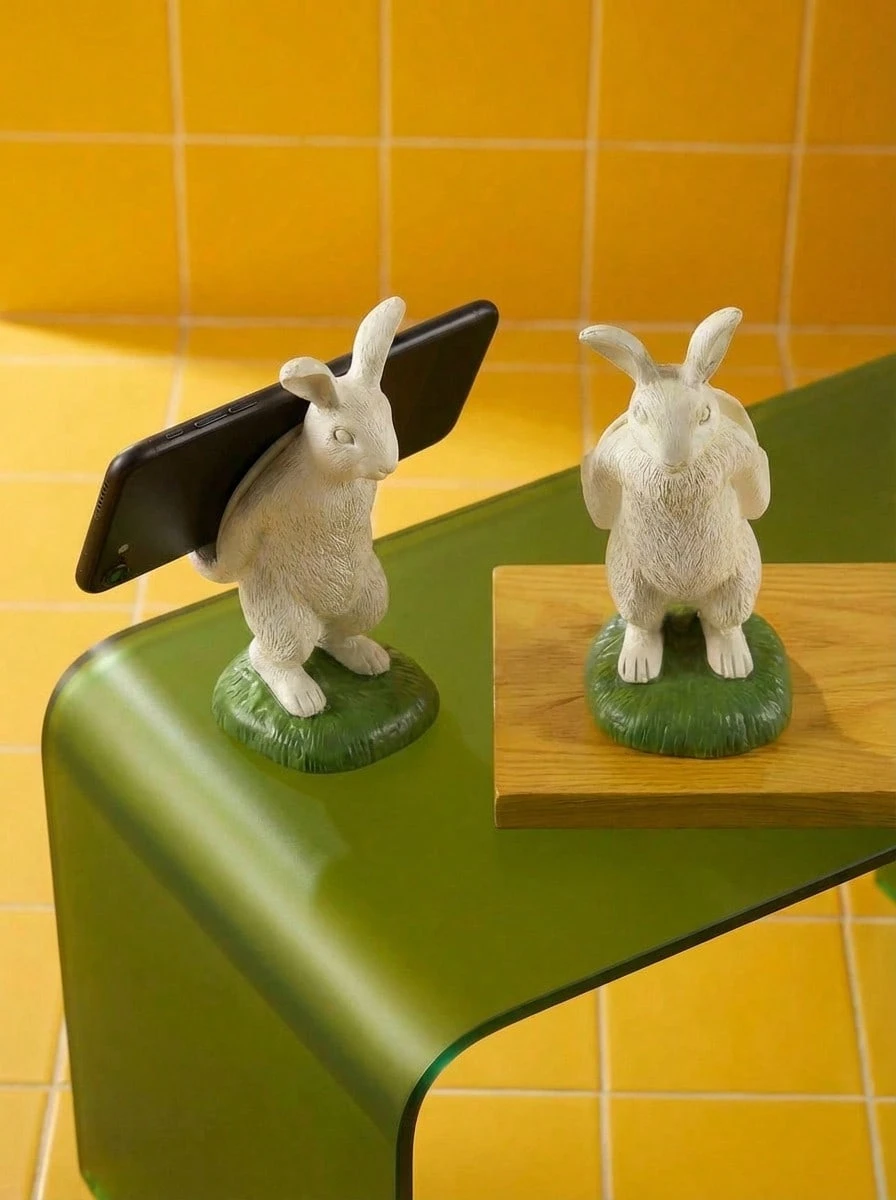 Joivida 1 pièce Support de téléphone design lapin en résine, angle de visualisation réglable, support paresseux pour smartphone, tablette, décoration de bureau, idée de cadeau pour elle, - Multicolore - Voir 1