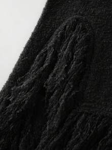 Franclia New Autumn/Winter European And American Style Sexy Asymmetrical Shoulder Tassel Fuzzy Knit Sweater Dress For Women - Black - View 4