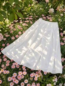 SHEIN 少女纯色弹力腰蝴蝶结装饰时尚半身裙 - 白色 - 查看 2