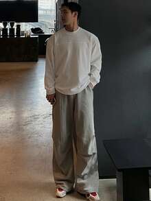 DAZY Men's Patchwork Design White Round Neck T-Shirt, Spring/Autumn - White - View 4