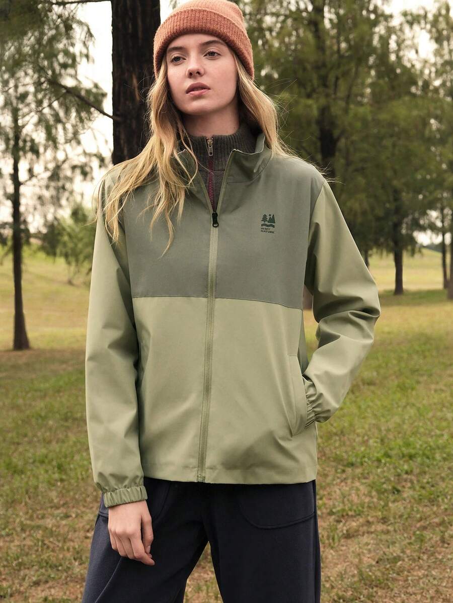 SHEIN In My Nature Women's Letter Print Long Sleeve Zip-Up Casual Jacket - Mint Green - View 1