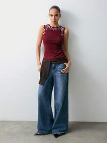 Maija Áo tank top nữ thiết kế gân sọc ánh kim năm 2026, phù hợp cho tiệc Valentine, áo dự tiệc, mùa hè, áo dự tiệc cho nữ, áo dự tiệc thanh lịch, áo thường ngày cho nữ, phong cách thành thị hiện đại, kỳ nghỉ xuân, ngày lễ Thánh Patrick, lễ Phục sinh, mùa hè, áo dự tiệc cho nữ, đi biển, kỳ nghỉ hè, đi chơi biển, lễ tốt nghiệp. - Màu đỏ tím - Xem 3