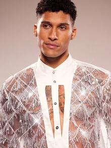 FeverCity 时尚创新亮片网眼男士衬衫