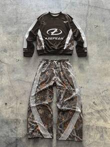 Men's AXEPEAK Casual Pullover Pullover Sweatshirt + Fashionable Wide-Leg Pants Set