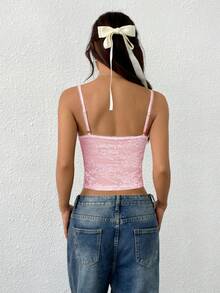 SHEIN EZwear 女士粉色蕾丝边吊带背心，情人节女士吊带背心 - 粉色 - 查看 2
