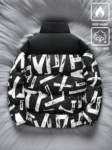 ROMWE MEN QY503+1 Men's Fashionable Printed Zip-Up Winter Coat - Multicolor - View 2