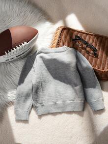 SHEIN Cute Unisex Baby Cartoon Bear Pattern Long Sleeve Navy Blue Sweater, Casual & Versatile For Autumn/Winter - Light Grey - View 2