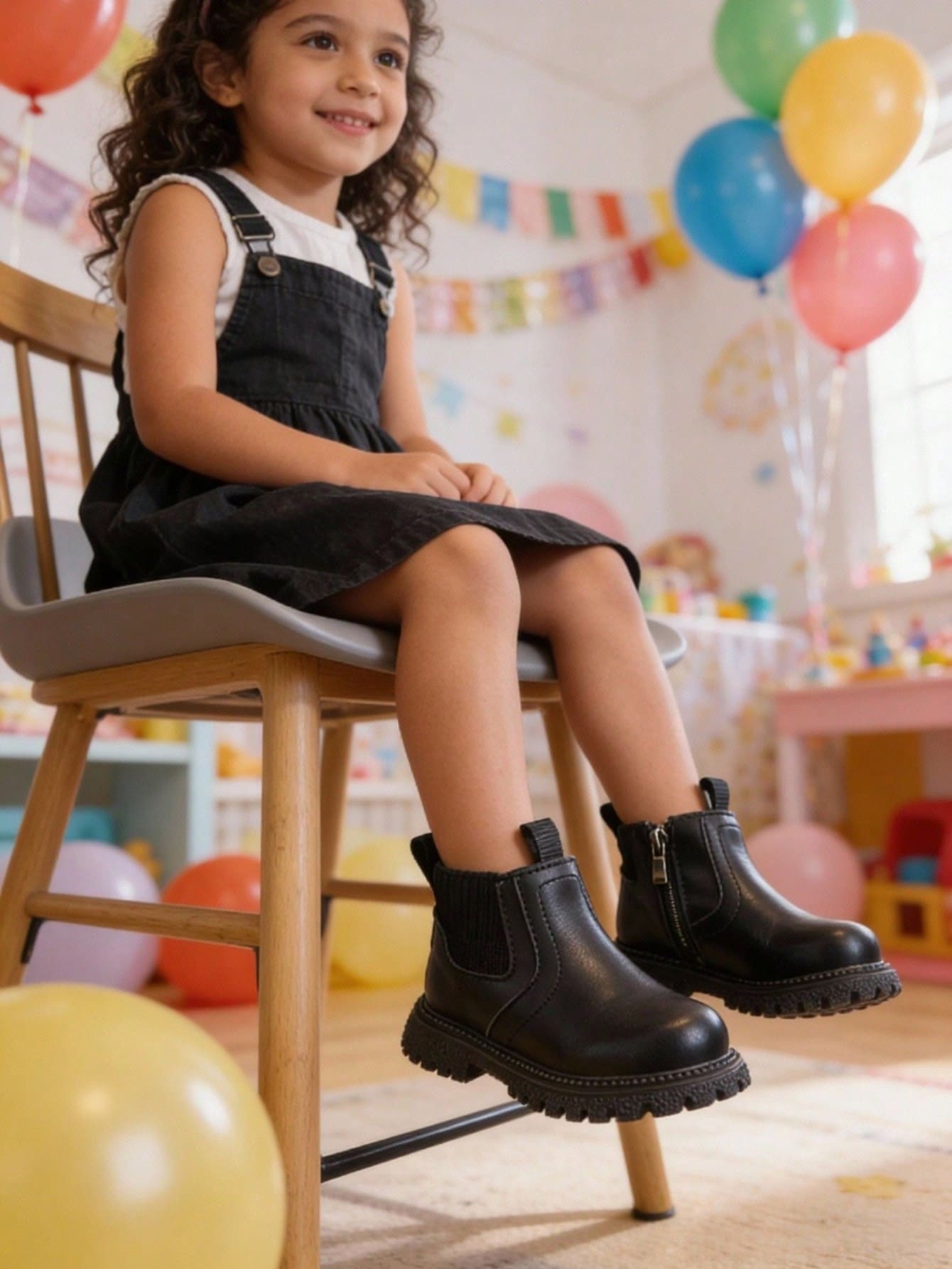 Otoño invierno nuevos niños botas botas individuales british wind niñas moda caliente suela suave botas de cuero moda antideslizante adecuado para combinar con una variedad de estilos de ropa - Negro - Ver 1