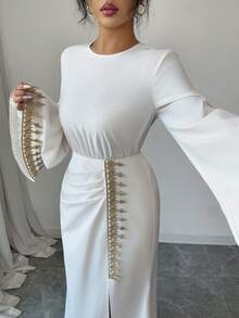 SHEIN Raffinéa Đầm dài nữ thời trang thường ngày - Màu be - Xem 5