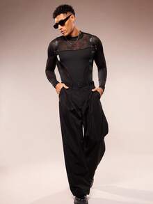 FeverCity 男士圆领长袖网眼拼接连体衣