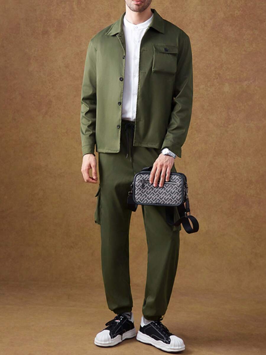 Core Aspect 一套男士成熟休闲西装外套，通勤百搭，时尚舒适，送给男友/老公/周年纪念礼物 - 軍綠色 - 查看 1