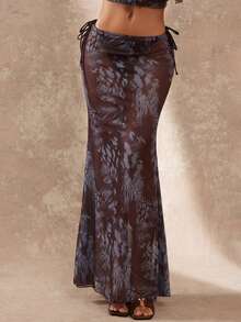 Lumalex Váy đi biển hở lưng có dây rút họa tiết da báo, có thể điều chỉnh độ trong suốt - Nhiều màu - Xem 6