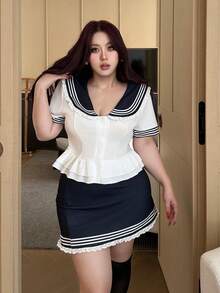 Vibekara 加大码两件套水手服，性感家居服