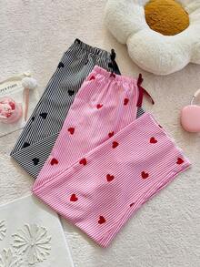 Dream Adore Bubble Wrinkle Striped Heart Bow Pants Heart Print Pants Women's Pajama Pants Striped Pajama Pants Pajama Pants Loungewear Pants - Multicolor - View 7