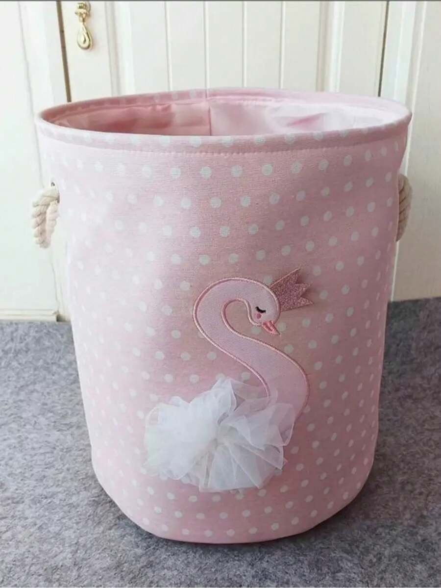 1 PC Spacious Foldable Multi Functional Organizer Storage Swan Print Laundry Basket Bathroom Organizer Storage Basket For Home Bathroom Laundry Room Bedroom Organization All Season Home Decor Storage Solution Space Saving Essential Must Have