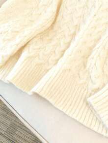 GlowEve CURVE 女士优雅纯色麻花针织宽松长袖加大码毛衣，适合外穿，秋冬季 - 杏色 - 查看 5